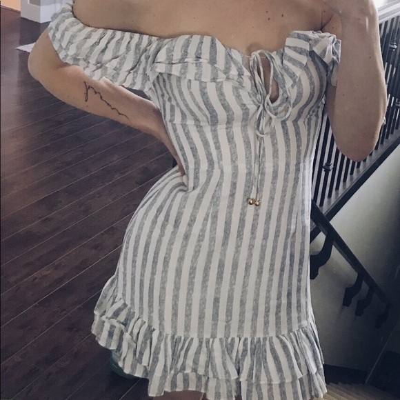 LIGHTHOUSE STRIPED OFF THE SHOULDER RUFFLE DRESS - Picture 3 of 3